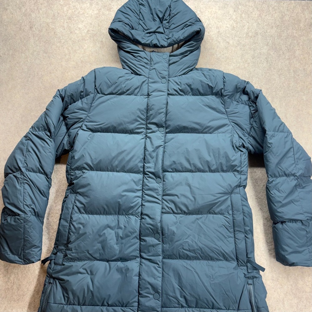 REI Co-op 650 Down Parka Women's Medium Blue Sherpa Hood Puffer Coat Mid Length